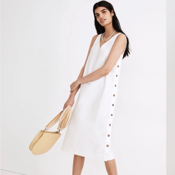 Madewell White Button-Side Linen Midi Dress - Picture 5 of 6